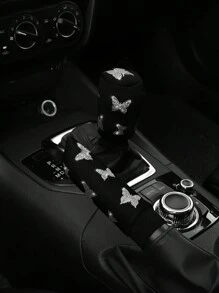 MEIKAXIU 2件套烫金蝴蝶图案闪亮亮片汽车手刹及换挡杆套，通用型，女士汽车配件 - 均碼 - 查看 15