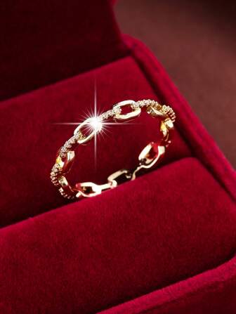 定制链条设计铜镶嵌锆石精致女士戒指