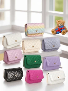 1pc Fashion Diagonal Shoulder Sling Plaid Embroidery Chain Small Square Bag For Girl - Diamond Quilted Style - View 2