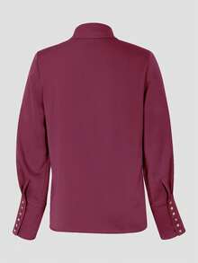 [Customized] New Arrival Women Fashion Long Sleeve Solid Color Shirt, Elegant Summer - Red Violet - View 3