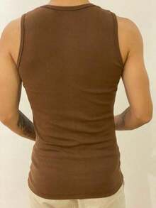 Men's American Style Ribbed Knit Tank Top - 巧克力棕 - 查看 2