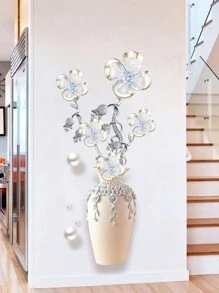 1 pezzo Adesivo da parete 3D in rilievo con vaso di fiori e fiori, adatto per camera da letto, ingresso, soggiorno, ufficio, portico, parete d'accento, decorazione per la casa - Multicolore - Visualizzare 8