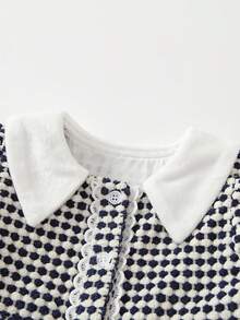 Polka Dot Print Long Sleeve Velvet Dress, Autumn - Black and White - View 3