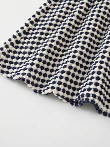 Polka Dot Print Long Sleeve Velvet Dress, Autumn - Black and White - View 4