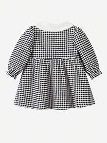 Polka Dot Print Long Sleeve Velvet Dress, Autumn - Black and White - View 2