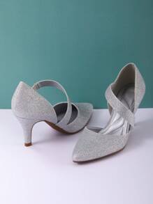 PENNYSUE Women Pumps Ladies Glitter Pointed Toe 3 Inch Heel Dress Shoes For Party - Bạc - Xem 4