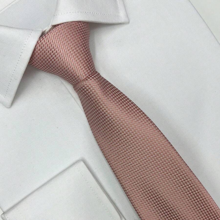 Edi Saraiva Premium Luxury Men's Silk Touch Polyester Tie - 淺粉色 - 查看 1