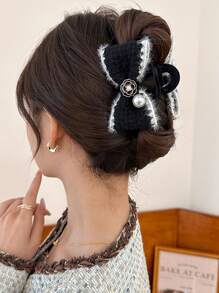 Bowknot Scrunchie Hair Claw Clip, Elegant And Plush, For Autumn/Winter,Hair Accessories,Claw Clips,Hair Jaw Clip,Hair Clutch Fall Flower Hair Clip For Vacation Outfits Woman - Multicolor - View 3