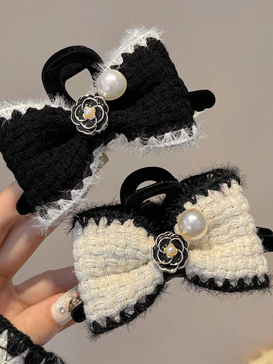 Bowknot Scrunchie Hair Claw Clip, Elegant And Plush, For Autumn/Winter,Hair Accessories,Claw Clips,Hair Jaw Clip,Hair Clutch Fall Flower Hair Clip For Vacation Outfits Woman - Multicolor - View 1