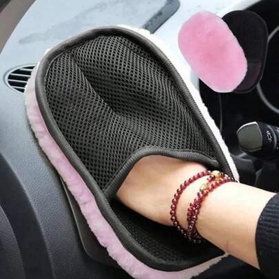 1pc Car Brush Cleaner Wool Soft Gloves For Car Cleaning, Window Cleaning, Body Cleaning