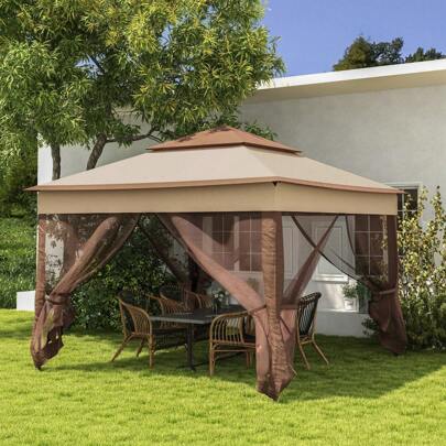  Outsunny 3 X 3(M) Pop Up Gazebo, Double-Roof Garden Tent With Netting And Carry Bag, Party Event Shelter For Outdoor Patio