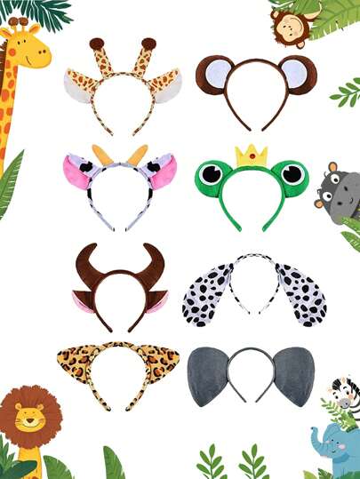 1PC Cartoon Animal Headbands With Ears,Horns, And Hoops-Animal Role Performance Headband Tiger Pig Cat Little Chicken Rabbit Mouse Sheep Cow Monkey Giraffe, Frog, Dog, Bunny, Wolf Headwear, Makeup Party Headwear,Birthday Photo Props, Party,Hairband,Hair Hoop Hair Accessories