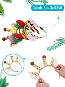 1PC Cartoon Animal Headbands With Ears,Horns, And Hoops-Animal Role Performance Headband Tiger Pig Cat Little Chicken Rabbit Mouse Sheep Cow Monkey Giraffe, Frog, Dog, Bunny, Wolf Headwear, Makeup Party Headwear,Birthday Photo Props, Party,Hairband,Hair Hoop