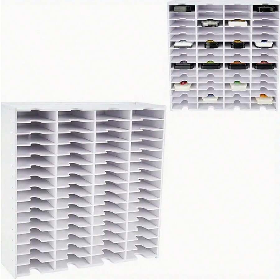 36-Compartment Plastic Desk Organizer Storage Rack For Ink Pads, Stamps, CD, Remote Controls – Versatile Home And Office Organization Solution - White - View 1