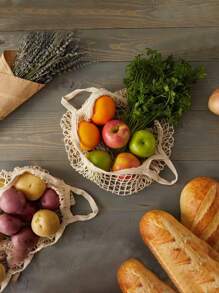 1 件装网绳购物袋便携式、可清洗、可重复使用的购物手提袋储物袋适用于杂货店购物、海滩、储存、水果、蔬菜和市场 - 彩色 - 查看 2