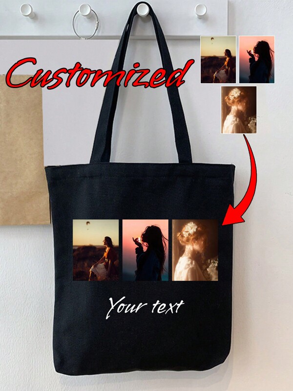 1pc Customized Canvas Bag, Unique Design (Photo, Landscape, Illustration), Foldable, Large Capacity, Lightweight, Stylish, Personalized Tote Bag, Shoulder Bag, Casual Shopping Bag Back To School Graduation Gift For Teacher Holiday Shopping Bag