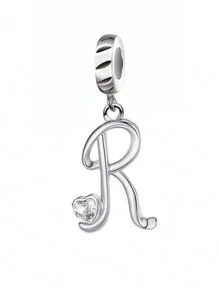 1pc Minimalist 925 Sterling Silver Alphabet Pendant Bead For Diy Jewelry Making, Gift