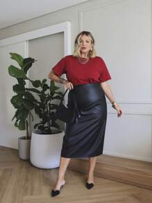 Anita Faux Leather Midi Skirt - màu đen - Xem 3