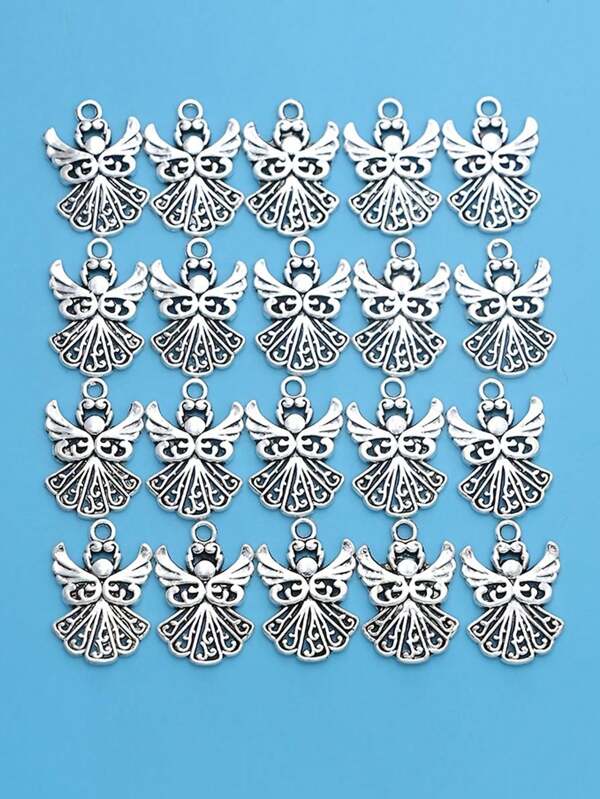 10/20/50Pcs Pingentes de amuletos de fada de anjo de prata antiga para pulseiras, joias, artesanato artesanal faça você mesmo 20x14mm