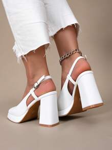 أحذية ماري جين ذات كعب سميك مع منصة، من الجلد الأبيض مع حزام وإبزيم، للنساء في فصلي الربيع والخريف، مناسبة للملابس الرسمية في الأعراس - أبيض - مشاهدة 5