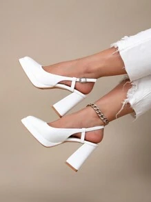 أحذية ماري جين ذات كعب سميك مع منصة، من الجلد الأبيض مع حزام وإبزيم، للنساء في فصلي الربيع والخريف، مناسبة للملابس الرسمية في الأعراس - أبيض - مشاهدة 3