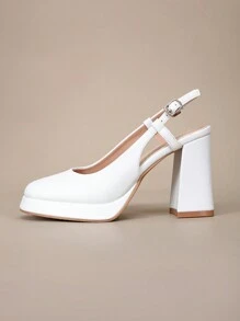 أحذية ماري جين ذات كعب سميك مع منصة، من الجلد الأبيض مع حزام وإبزيم، للنساء في فصلي الربيع والخريف، مناسبة للملابس الرسمية في الأعراس - أبيض - مشاهدة 7