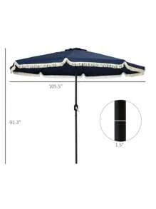 Outsunny 9ft Patio Umbrella With Push Button Tilt And Crank, Ruffled Outdoor Market Table Umbrella With Tassles And 8 Ribs, For Garden, Deck, Pool, Dark Blue,CozyNest9