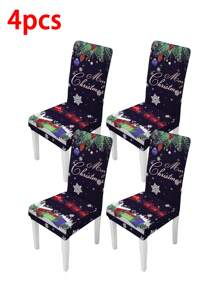 1/4/6 件 160gsm 圣诞图案弹力椅套，可拆卸和可清洗氨纶座椅套，适用于餐厅、厨房或派对 - 彩色 - 查看 13