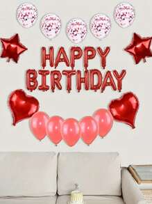 12pcs/Set Red "Happy Birthday" Balloon Banner, Birthday Party Decorations, Photo Prop, Celebration Decor, Birthday Gifts, Atmosphere Decor, Home Decoration, Scene Decor