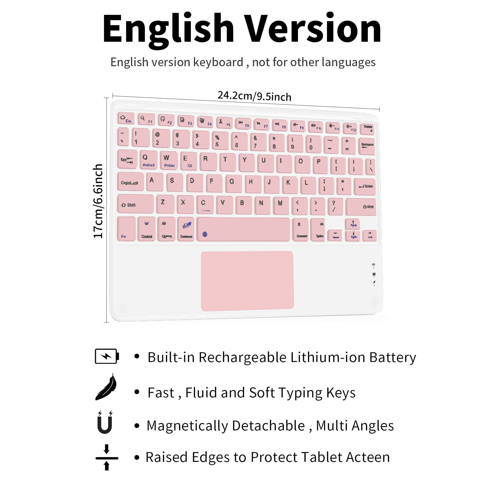 Keyboard Case With Pencil Holder, Detachable And Rechargeable Touchpad