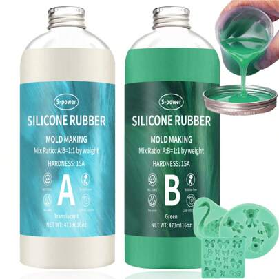 32 盎司/16.9 盎司液体硅橡胶 - 易于使用的硅橡胶，用于 DIY 工艺品和柔性成型材料，非常适合手工制作蜡烛、肥皂、树脂项目制作圣诞节万圣节模具和 DIY 树脂模具（绿色）15A