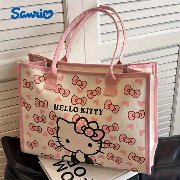 Sanrio 1pc Kitty Canvas Shoulder Bag, Bolsa com estampa de gatinho, Mochila e presente de aniversário, Bolsa de ombro divertida ideal