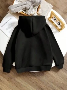 少女卡通舞者和标语印花卫衣，休闲舒适，秋冬时尚可爱 - 黑色 - 查看 2