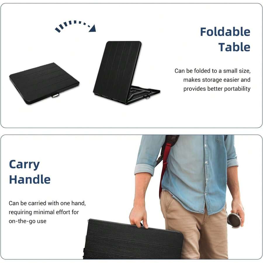 Folding Table 6ft Heavy Duty HDPE Black Plastic Portable Table FoldIn