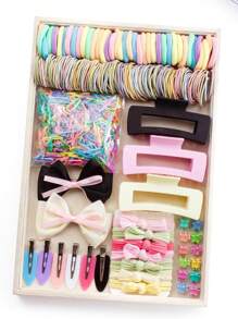 VBOOR 2/9/476 件蝴蝶结几何 ABS 树脂发饰套装，可爱简约优雅爪形发夹，弹力发带，韩式 Y2K 刘海夹，女士和女孩适用发夹 - 彩色 - 查看 1