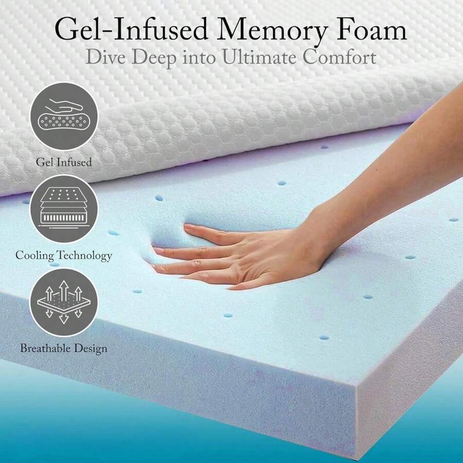 Memory Foam Mattress Topper 2 Inch Gel Infused Medium Soft Queen Size