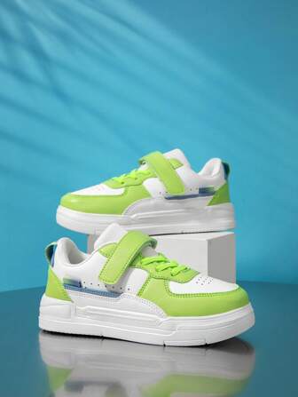 1 双儿童帆布中帮鞋，钩环 PU 皮革运动鞋，适合室内/户外休闲跑步，易穿轻便防滑透气舒适，时尚混色潮流中性儿童鞋