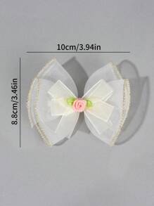 2 chiếc nơ cài tóc lưới màu be cho nữ, kẹp tóc cá sấu bằng vải tuyn có hoa hồng hồng, kẹp tóc công chúa thanh lịch, kẹp tóc đuôi sam cho bé gái, tiệc cưới, tiệc sinh nhật, phụ kiện tóc cho nữ - Lưới màu be - Xem 5