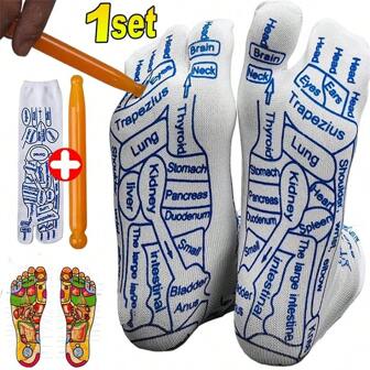 1-2 Pairs Set Foot Massage Acupressure Socks Physiotherapy Massage Tired Point Feet Reflexology Socks Split 2 Foot Socks Toe Relieve, Back To School Supplies