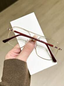 1 件男女通用不锈钢双桥飞行员镜框无度数眼镜，四季设计 - 無色 - 查看 4
