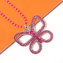 rongji jewelry 13 Going On 30 Large Butterfly Choker Necklace Bead Chain Crystal Butterfly Pendant Necklace For Women Elegant Costume Jewelry