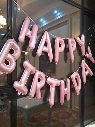 12 件/套粉色生日快乐气球横幅、生日派对装饰、拍照道具、庆祝装饰、生日礼物、气氛布置、家居装饰、场景装饰