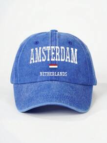 1 pieza Gorra de béisbol impresa con "AMSTERDAM NETHERLANDS" para exterior, ajustable, protección solar, sombrero casual para viajes de primavera/otoño, playa, adecuado para hombres jóvenes en estilo Y2K - gorra de béisbol - Ver 2