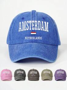 1 pieza Gorra de béisbol impresa con "AMSTERDAM NETHERLANDS" para exterior, ajustable, protección solar, sombrero casual para viajes de primavera/otoño, playa, adecuado para hombres jóvenes en estilo Y2K - gorra de béisbol - Ver 1