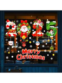 Miếng dán trang trí cửa sổ tĩnh điện có thể tháo rời hình bông tuyết và cây thông Noel, thích hợp cho cửa hàng, cửa sổ cửa hàng, tường, trang trí theo phong cách mới năm 2025 - Nhiều màu - Xem 1