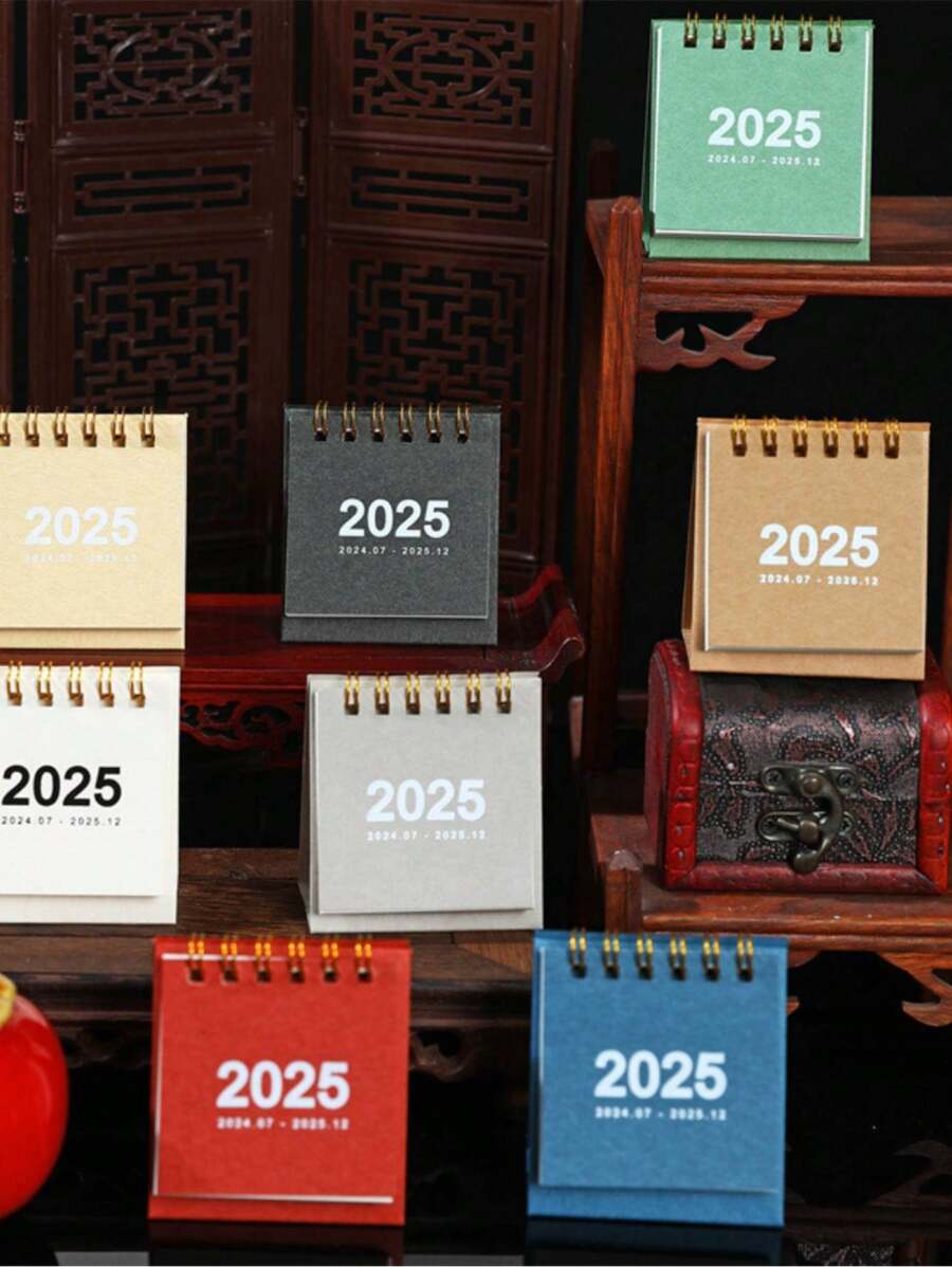 Calendrier de bureau rétro mini 2025 Reliure spirale portable