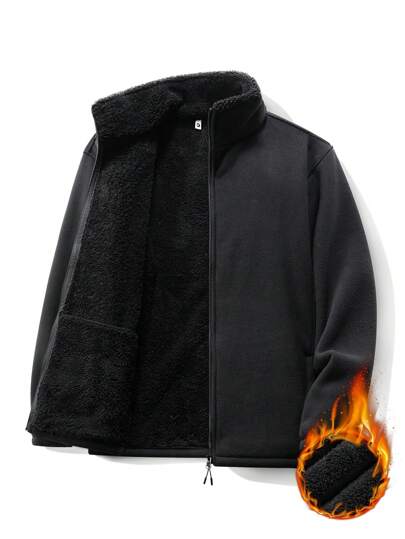 Herr Plus Size Långärmad Lös Varm Termofodrad Jacka, Avslappnad Tjockare Jacka För Höst/Vinter, Termofodrad Jacka