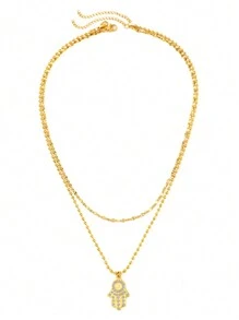 Aomogo 1 chiếc vòng cổ mặt dây chuyền bằng thép không gỉ đính kim cương năm ngón tay thời trang, tinh tế, thiết kế độc đáo, quà tặng trang sức giản dị cho phụ nữ - vòng cổ - Xem 10