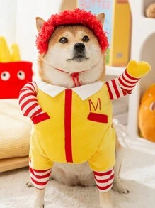 1套服装+帽子搞怪风格狗狗/猫咪可以穿的衣服万圣节搞怪头像秋冬宠物服装万圣节万圣节服装 - 黃色 - 查看 6