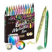 12 Colors Dual Tip Acrylic Paint Pens Markers, Metallic Color Acrylic Paint Pens With Fine Tip & Brush Tip For Rock Painting, Canvas, Wood, Ceramic, Glass, Stone, Fabric, DIY Crafts & Art Supplies Back To School - Multicolor - View 10